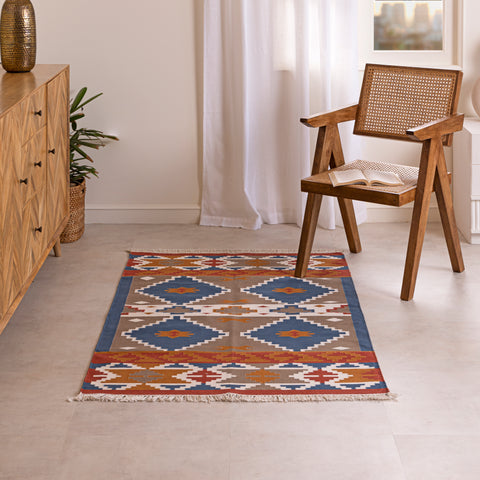 Handmade 100% Cotton Traditional Geometric Flatweave Rug