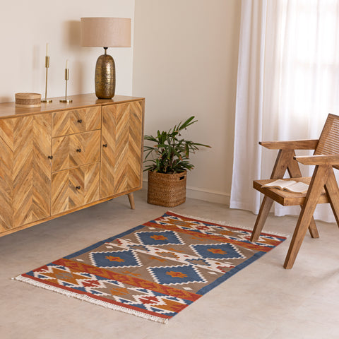 Handmade 100% Cotton Traditional Geometric Flatweave Rug