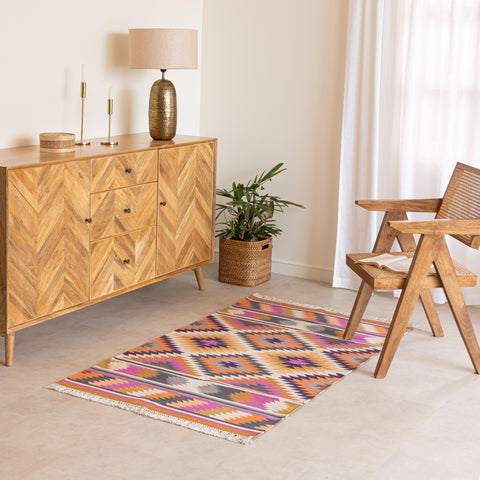 Handmade 100% Cotton Kilim-Inspired Geometric Flatweave Rug