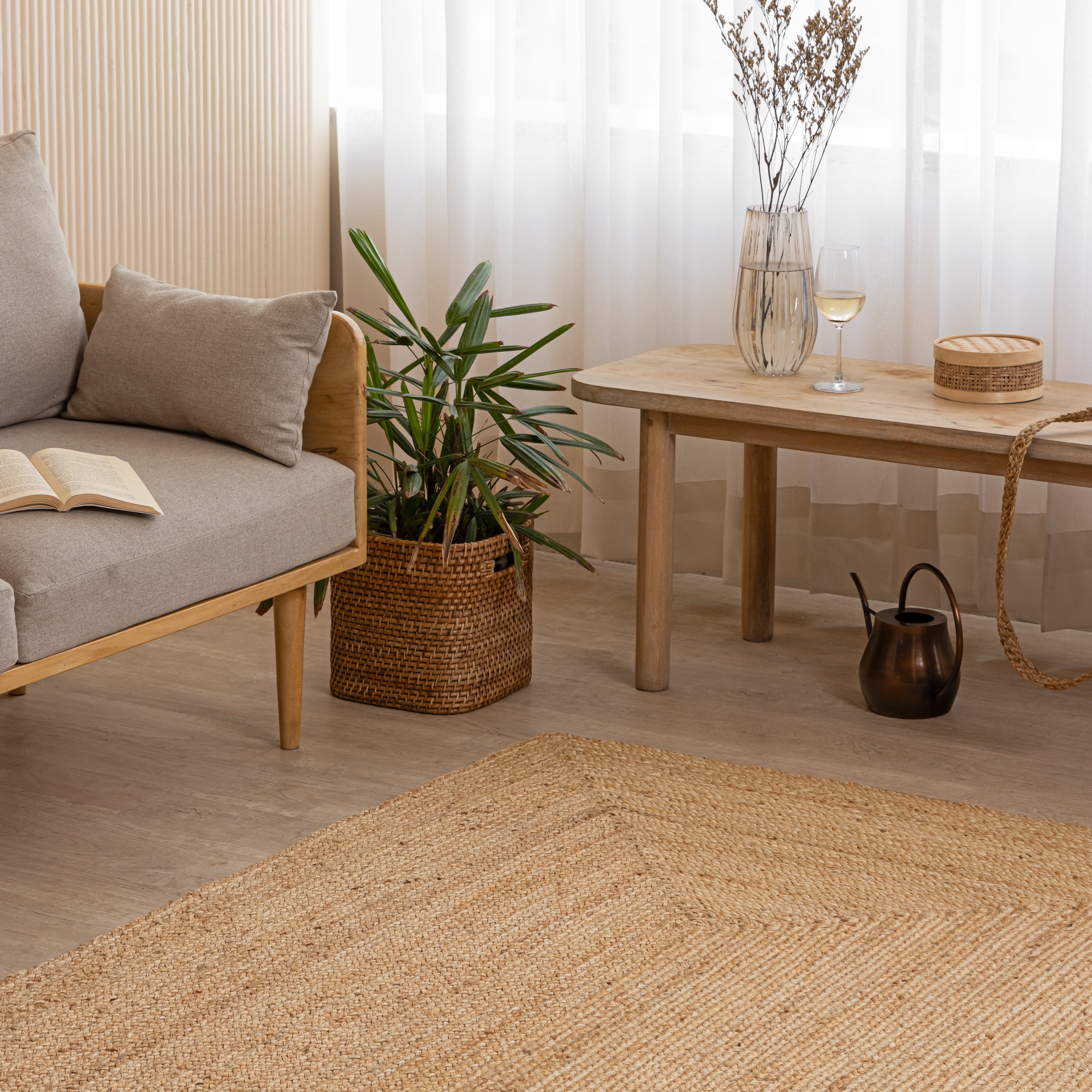 Handcrafted Natural Hemp Rug with Subtle Textured Design - Rustic Elegance