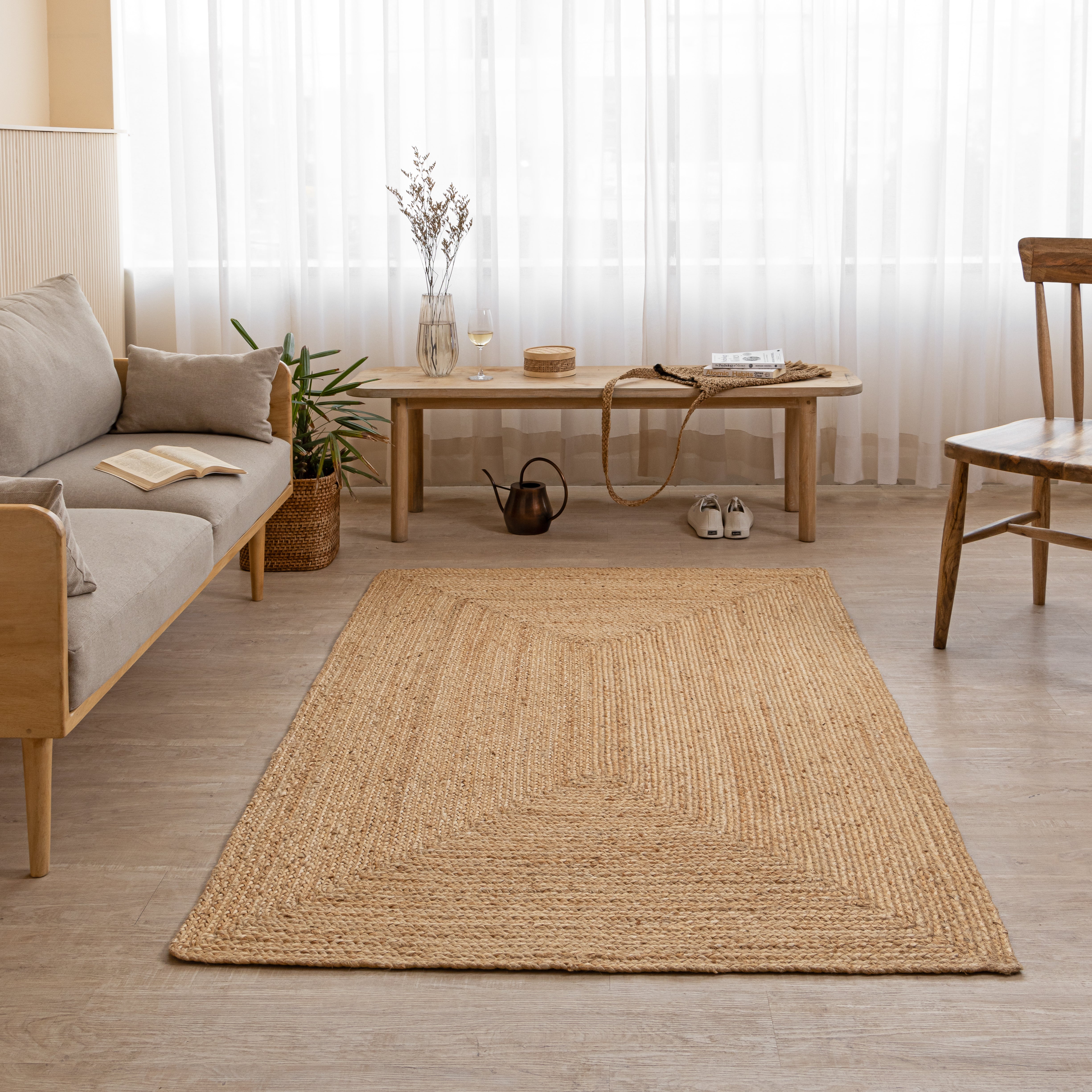 Handcrafted Natural Hemp Rug with Subtle Textured Design - Rustic Elegance