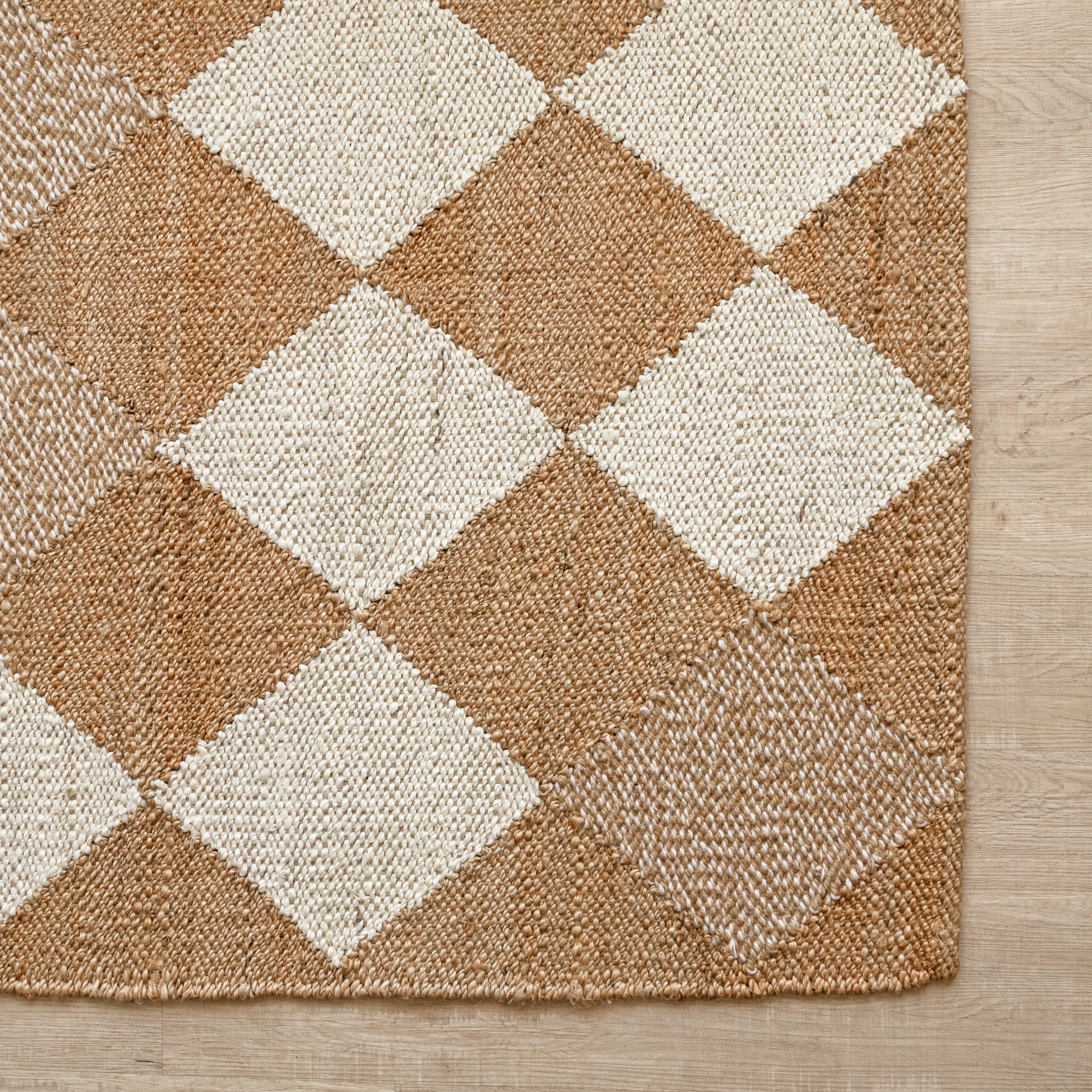 Handwoven Diamond-Checkered Hemp Rug - Natural Elegance with a Geometric Twist