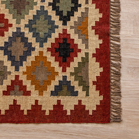 Handwoven Wool-Jute Tribal Kilim Rug - Rustic Geometric Charm