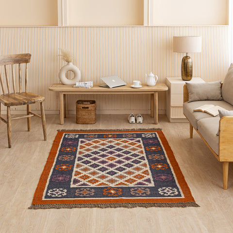 Handwoven Wool-Jute Geometric Medallion Rug - Bohemian Luxe