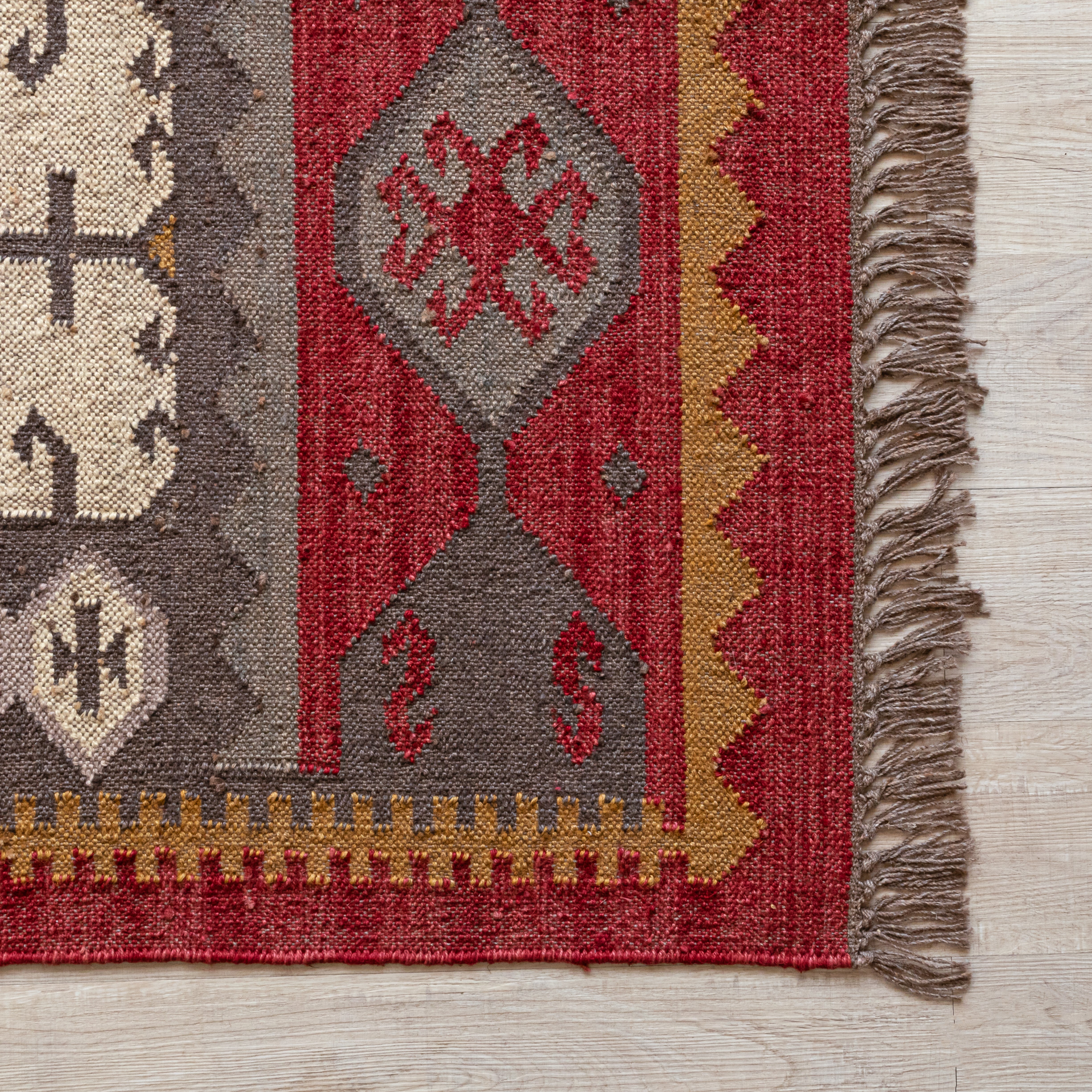 Handwoven Wool-Jute Ethnic Kilim Rug - Vintage Geometric Design