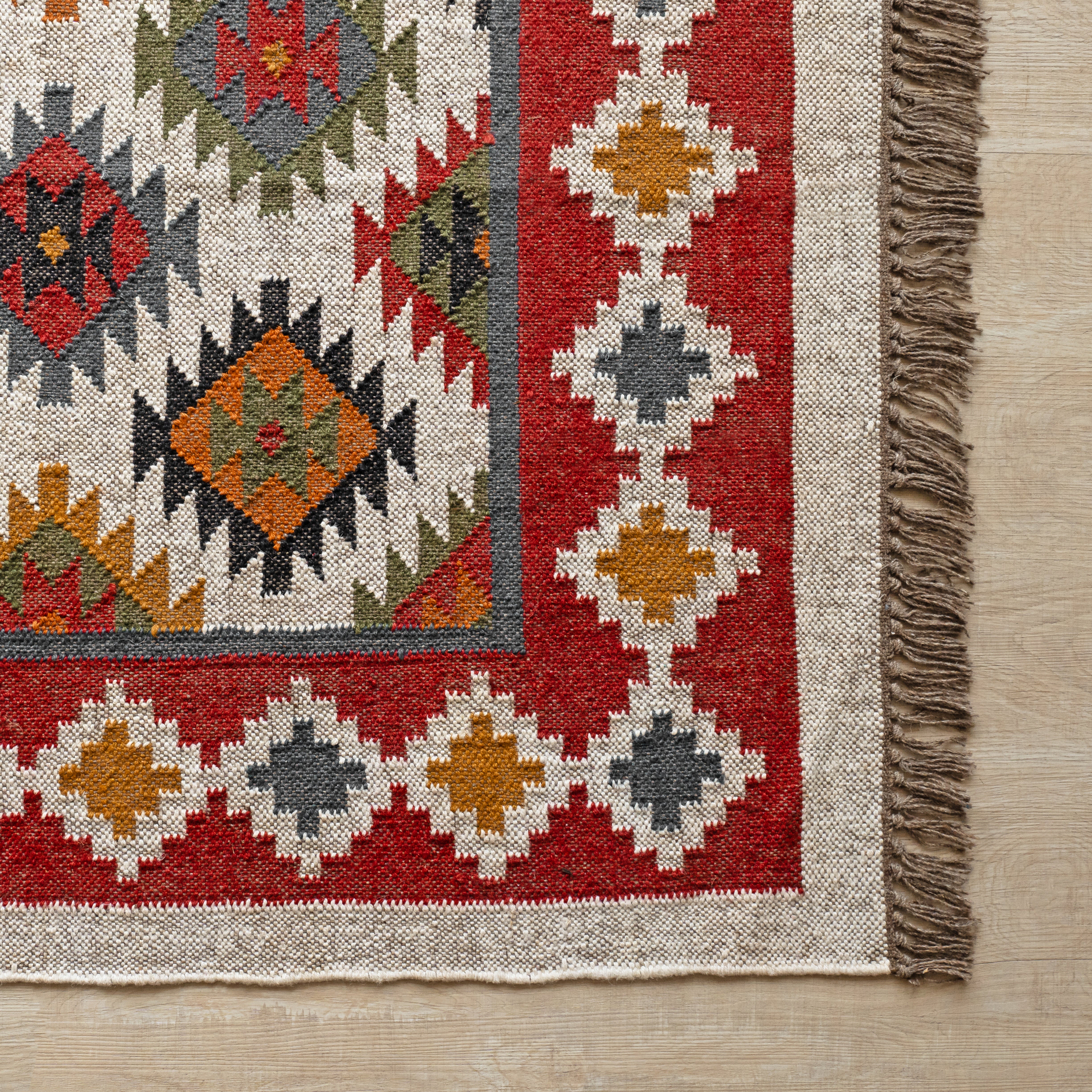 Handwoven Wool-Jute Tribal Kilim Rug - Multicolor Geometric Design