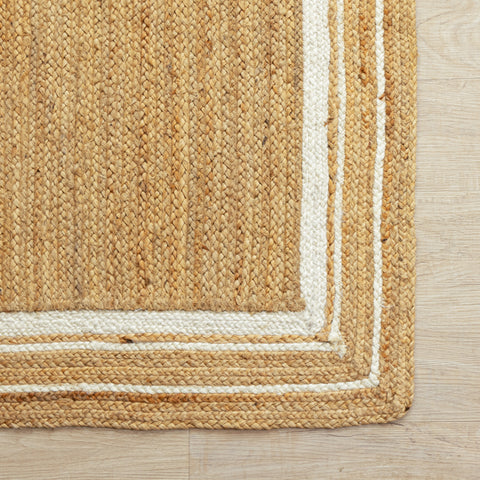 Handwoven Natural Hemp Runner Rug with Bordered Accents - Eco-Friendly Flatweave Design