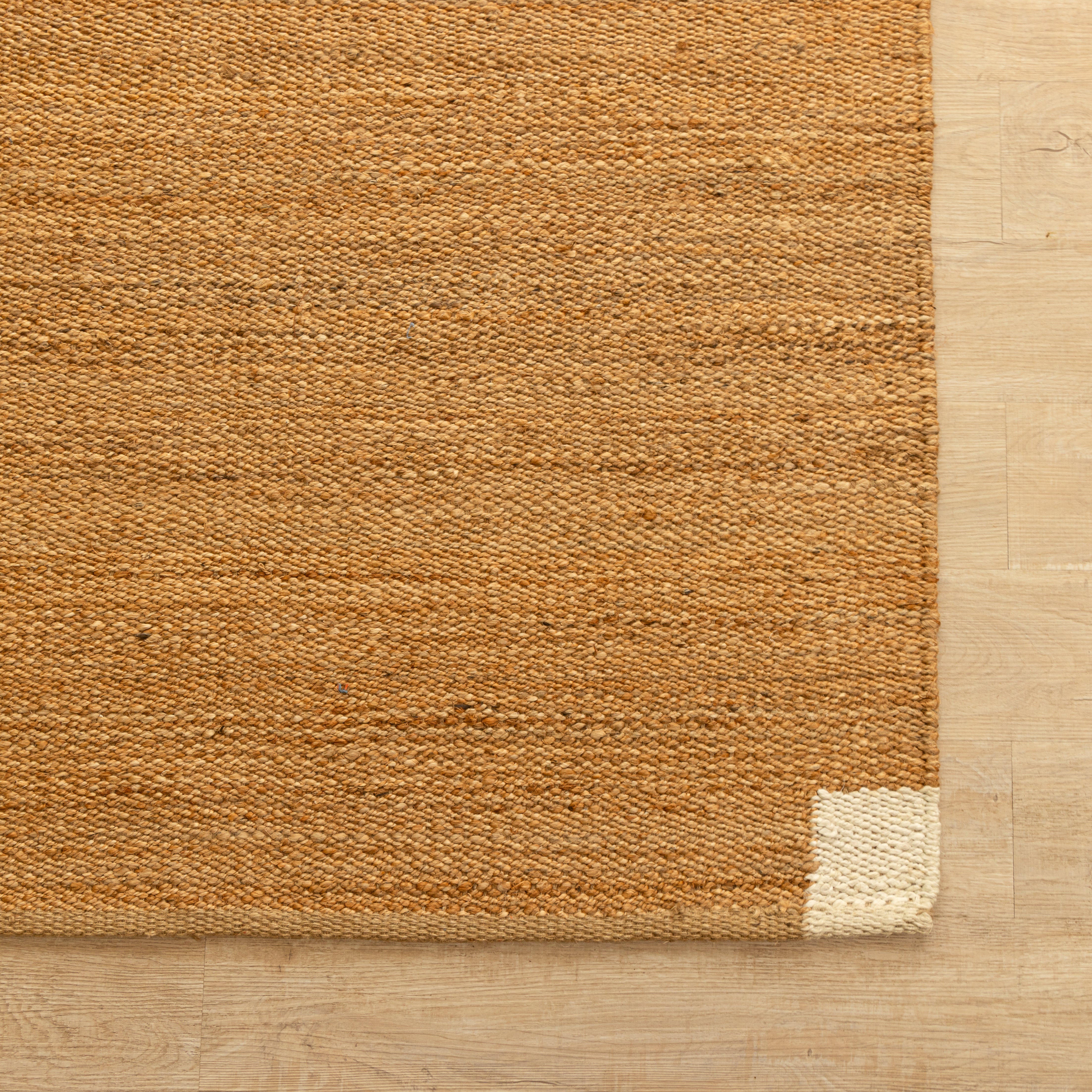 Handwoven Natural Hemp Rug with Subtle White Corner Accents - Minimalist Flatweave