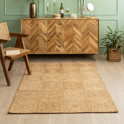 Hand-Braided Natural Hemp Area Rug with Geometric Pattern - Rustic Elegance