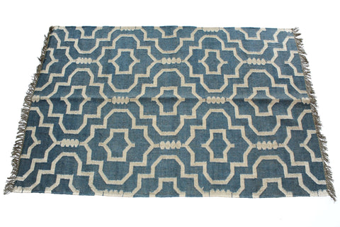 Bohemian Handwoven Wool Jute Rug with Cerulean Blue Elegance