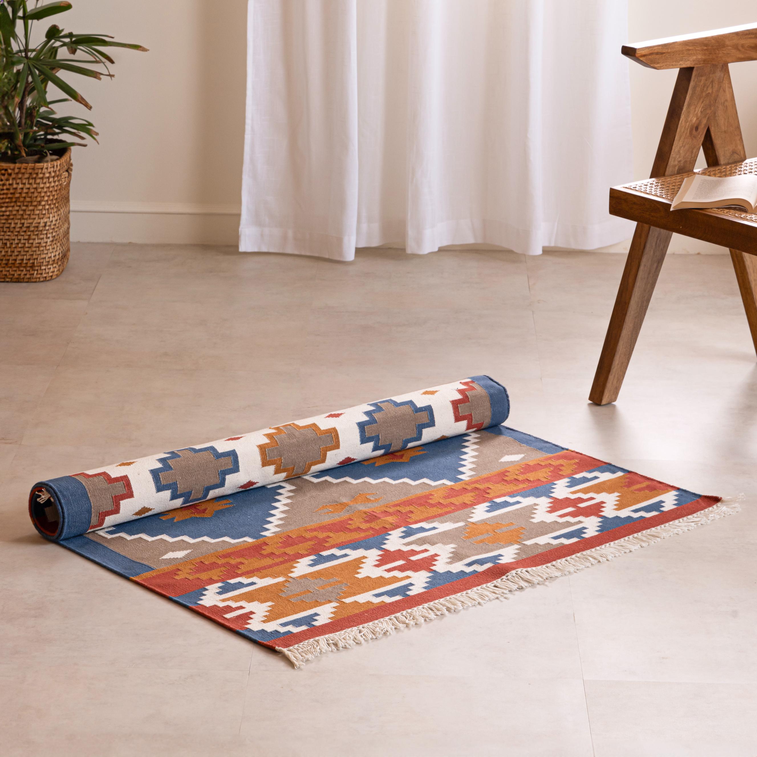 Handmade 100% Cotton Traditional Geometric Flatweave Rug