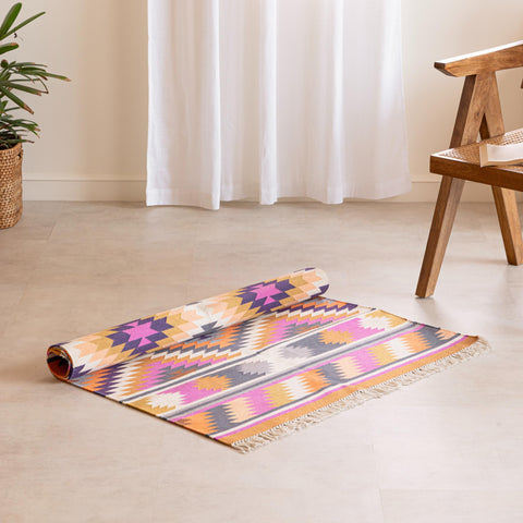 Handmade 100% Cotton Kilim-Inspired Geometric Flatweave Rug