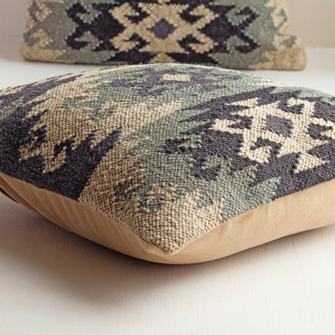 Handwoven Wool-Jute Cushion Covers - Geometric Tribal Design, Boho-Inspired Decor