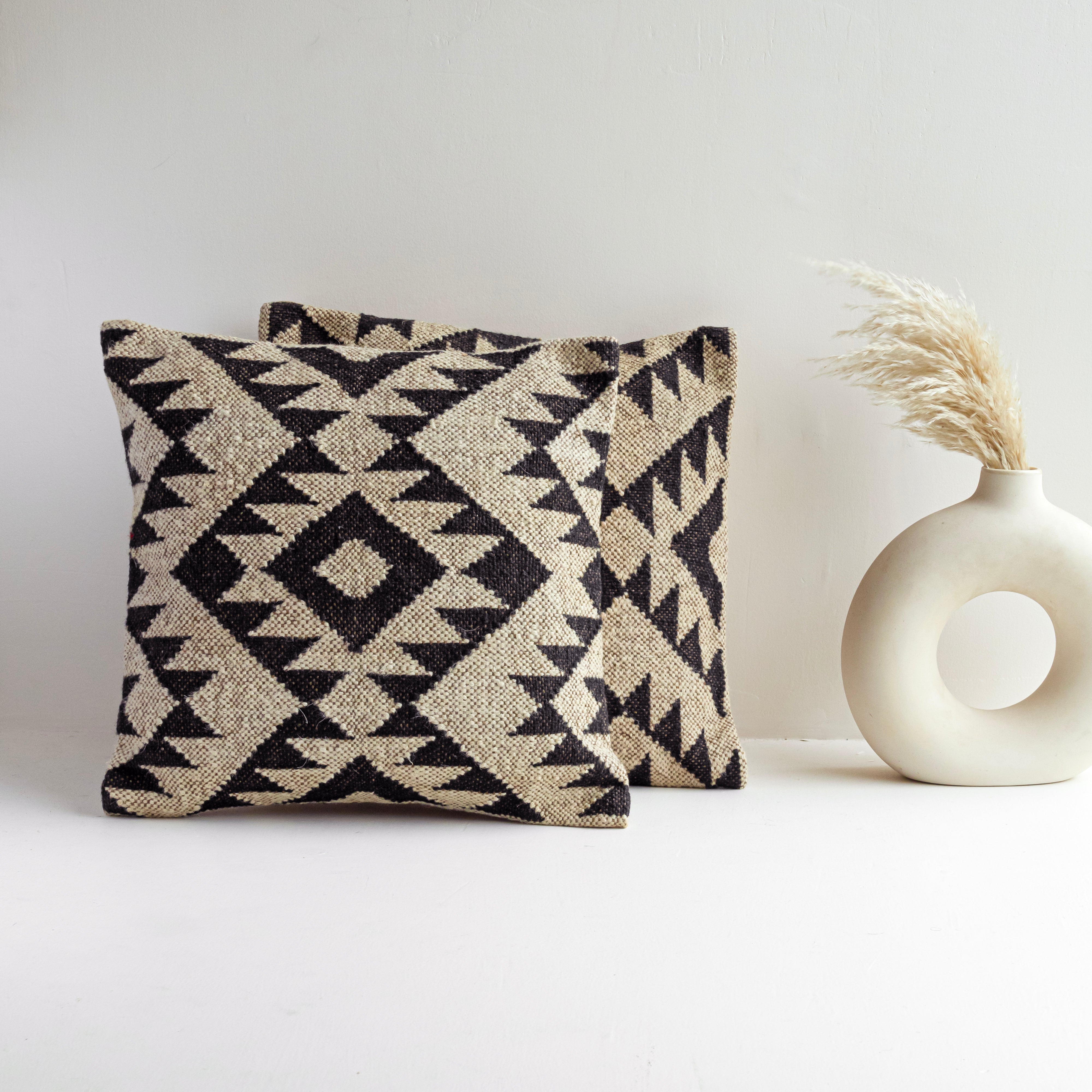 Geometric Elegance Wool Jute Cushion Covers