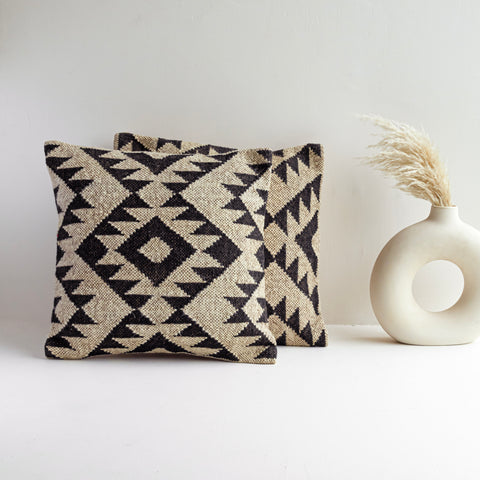 Geometric Elegance Wool Jute Cushion Covers