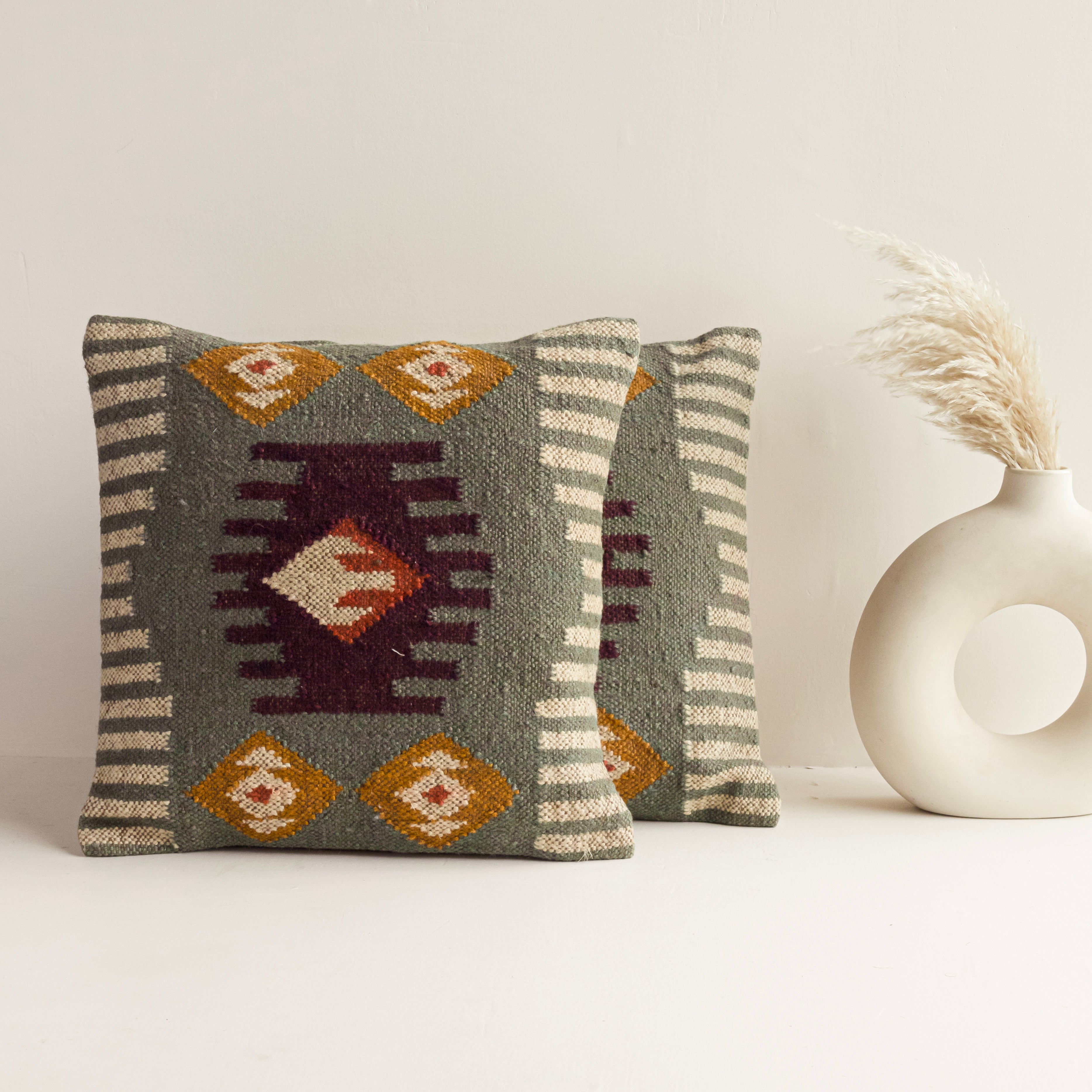 Handwoven Geometric Wool Jute Cushion Covers