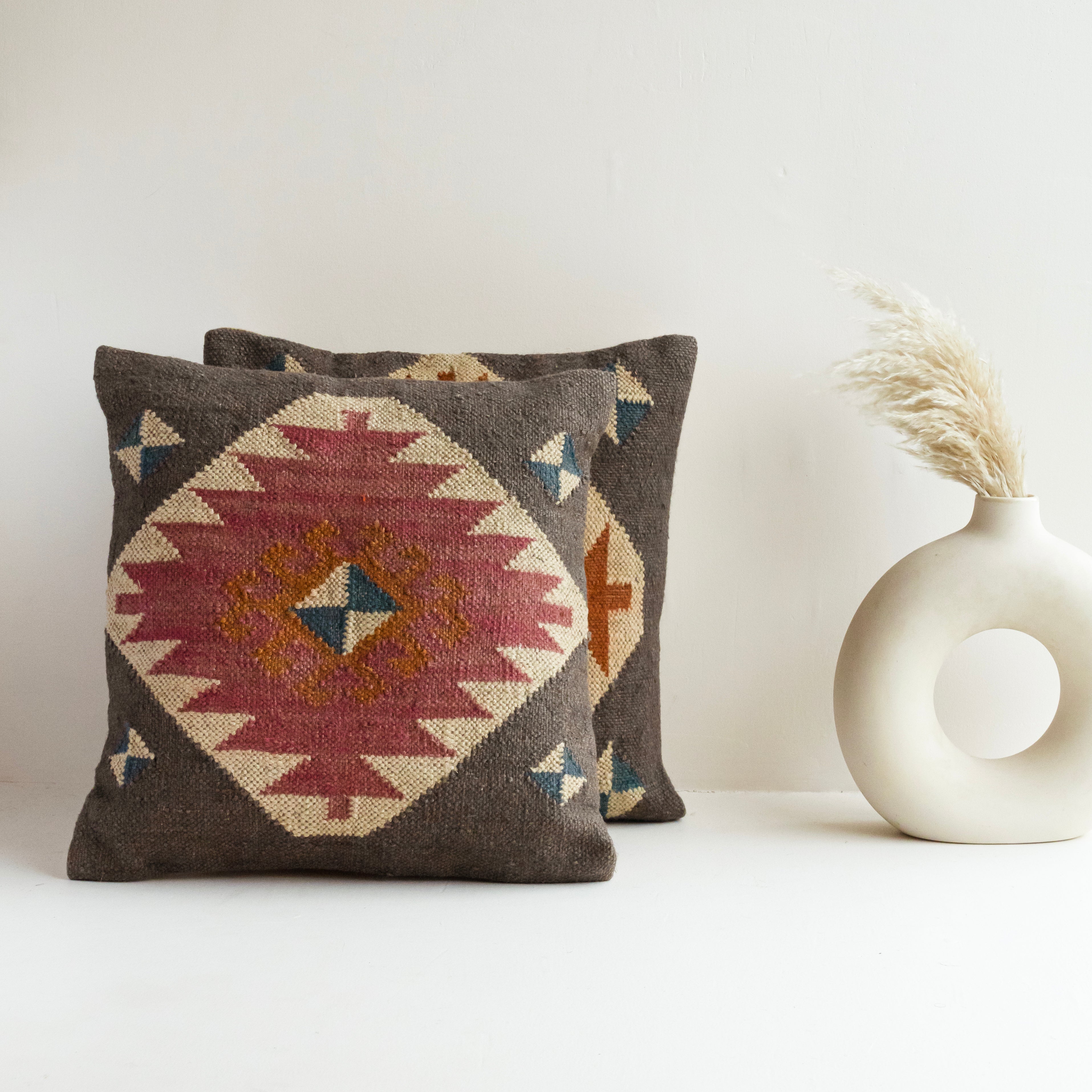 Bohemian Bliss Wool Jute Cushion Covers - Set of 2