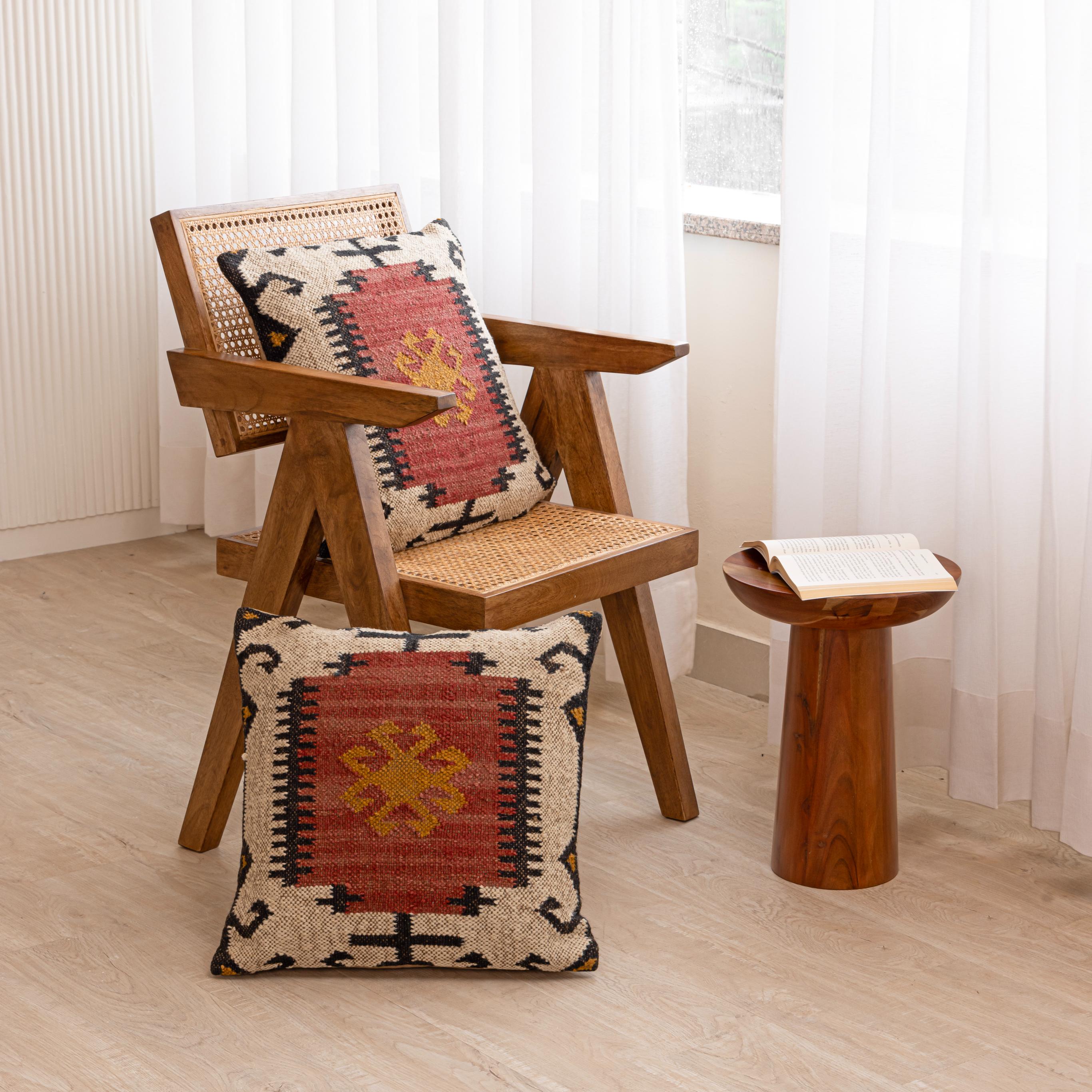 Elegant Red Cream Geometric Square Cushions & Curtains - Modern and Versatile