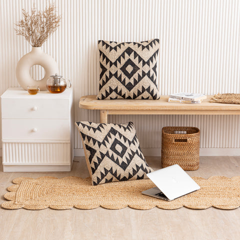 Geometric Elegance Wool Jute Cushion Covers