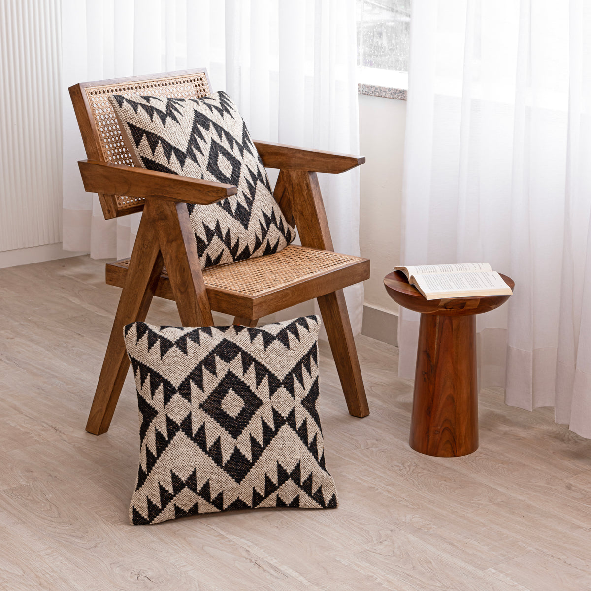 Geometric Elegance Wool Jute Cushion Covers