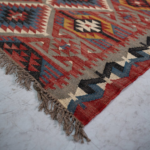 Heritage Handcrafted Wool-Jute Kilim Rug – Timeless Indian Geometric Masterpiece