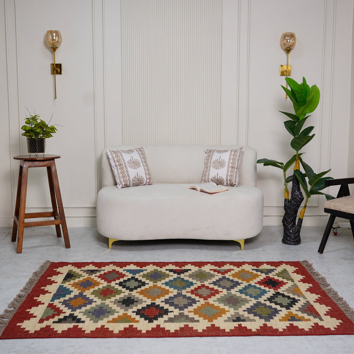 Vibrant Geometric Jute-Wool Flatweave Rug – Handcrafted in Multi-Color Diamond Design