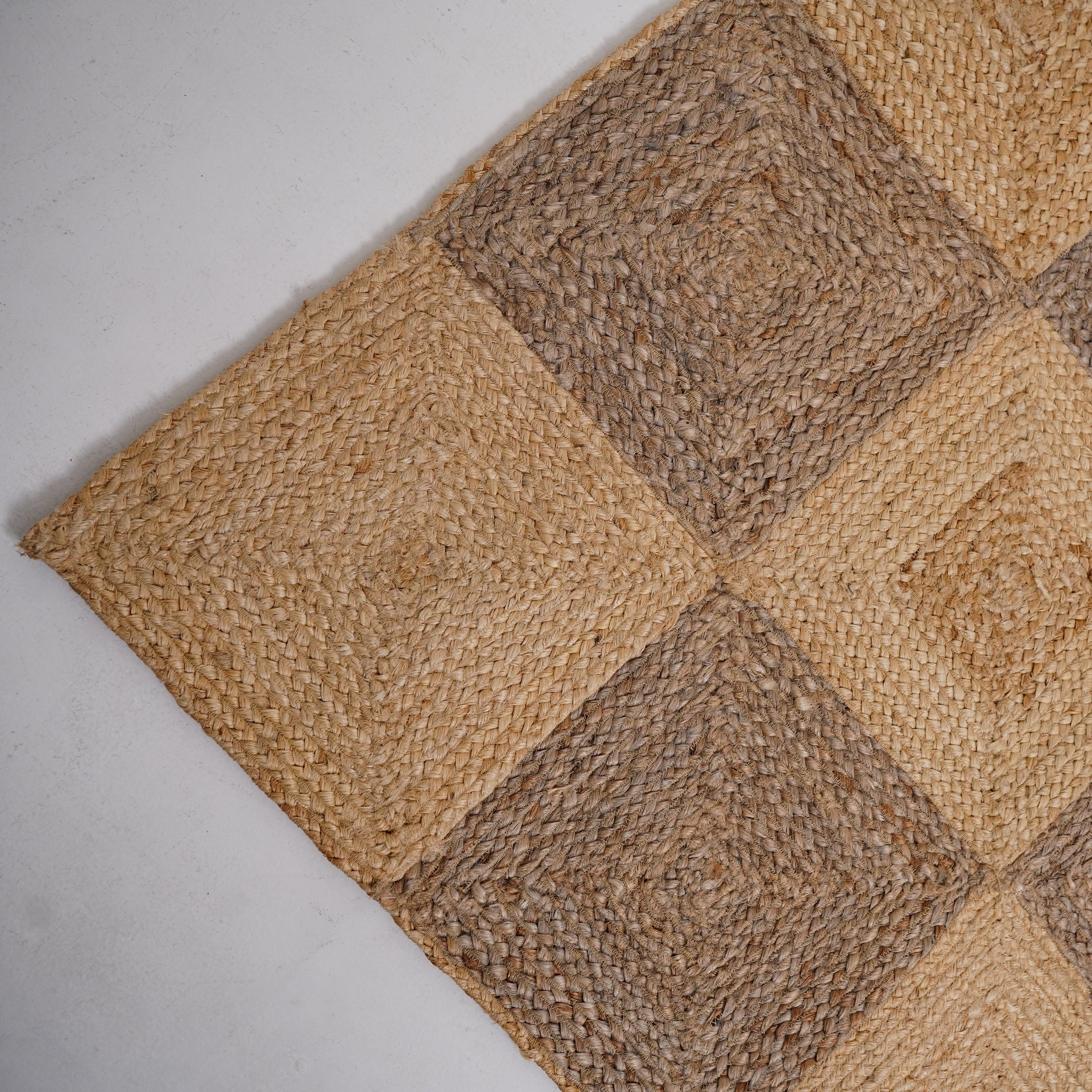 Handcrafted Hemp Checkered Rug - Rustic Two-Tone Elegance