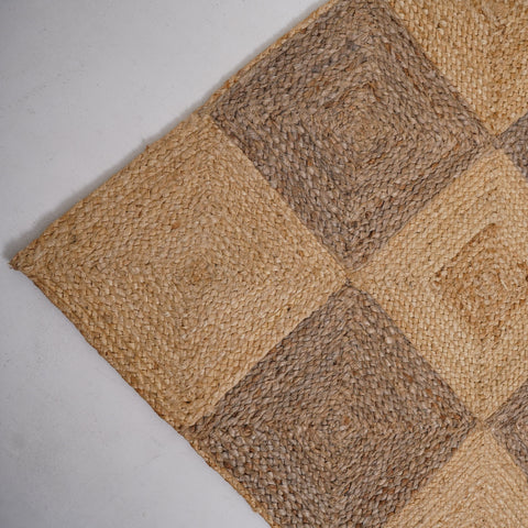 Handcrafted Hemp Checkered Rug - Rustic Two-Tone Elegance