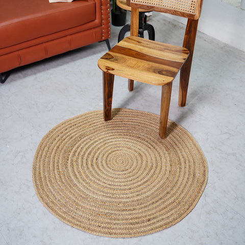 Natural Handwoven Hemp Round Rug with Spiral Design | Eco-Friendly Braided Rug