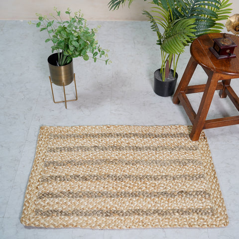 Natural Hemp Braided Rectangular Rug with Neutral Tones