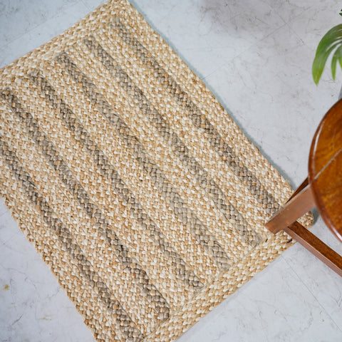 Natural Hemp Braided Rectangular Rug with Neutral Tones