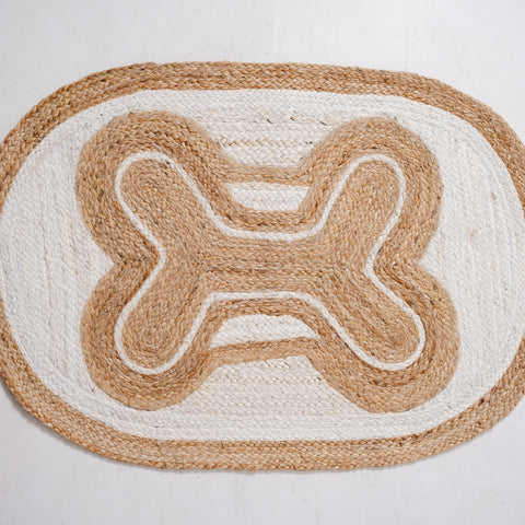 Natural Hemp Oval Rug with Intricate Bone-Inspired Design - Handwoven, Eco-Friendly Accent