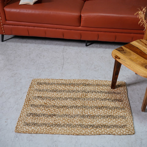 Natural Hemp Braided Rectangular Rug with Neutral Tones