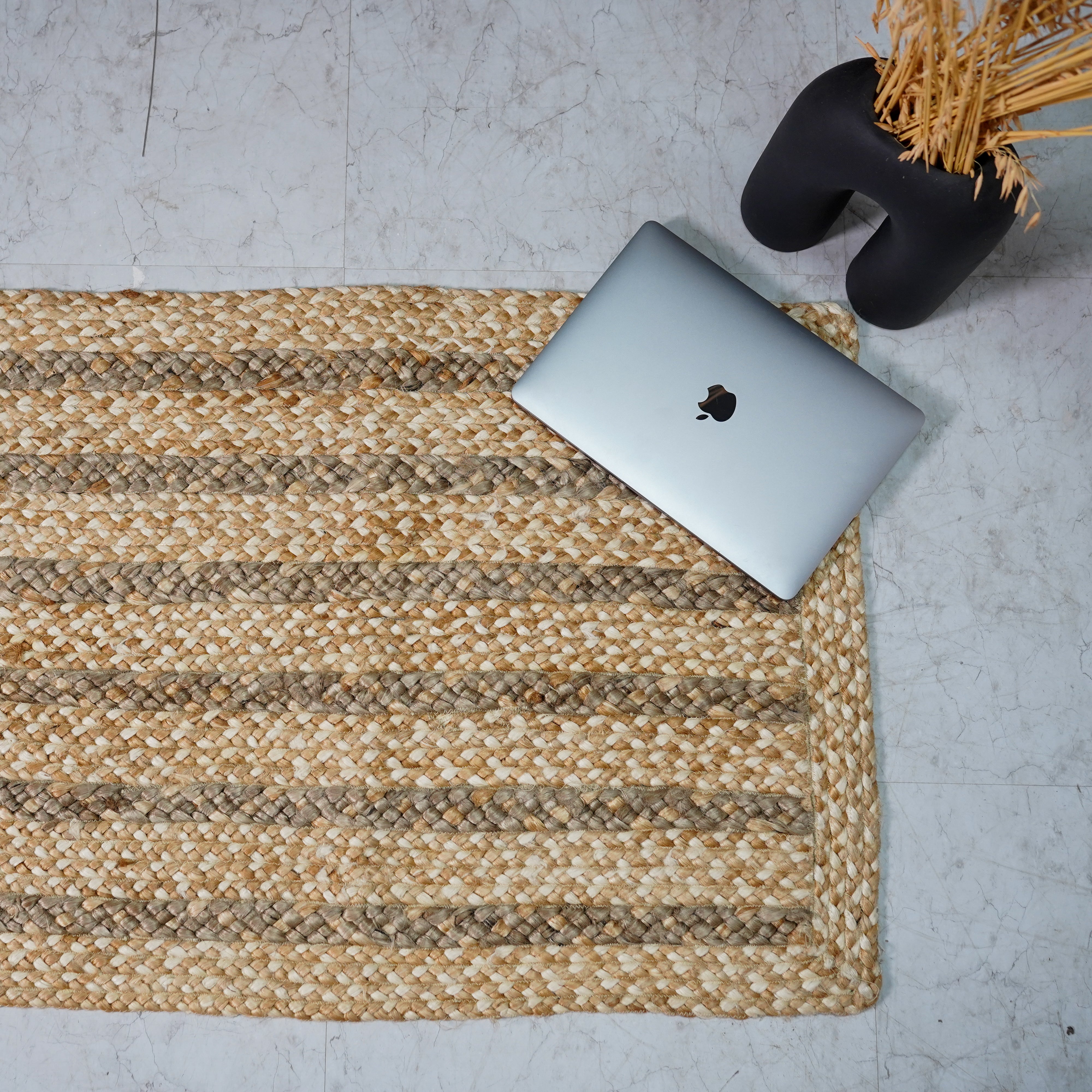 Natural Hemp Braided Rectangular Rug with Neutral Tones