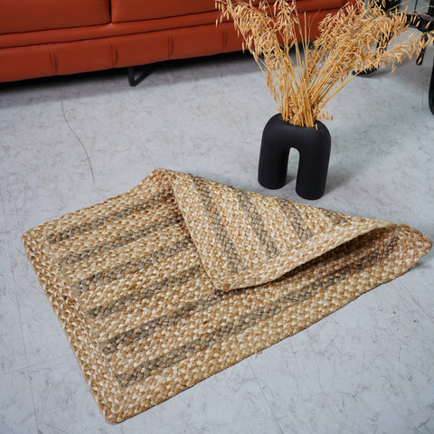 Natural Hemp Braided Rectangular Rug with Neutral Tones