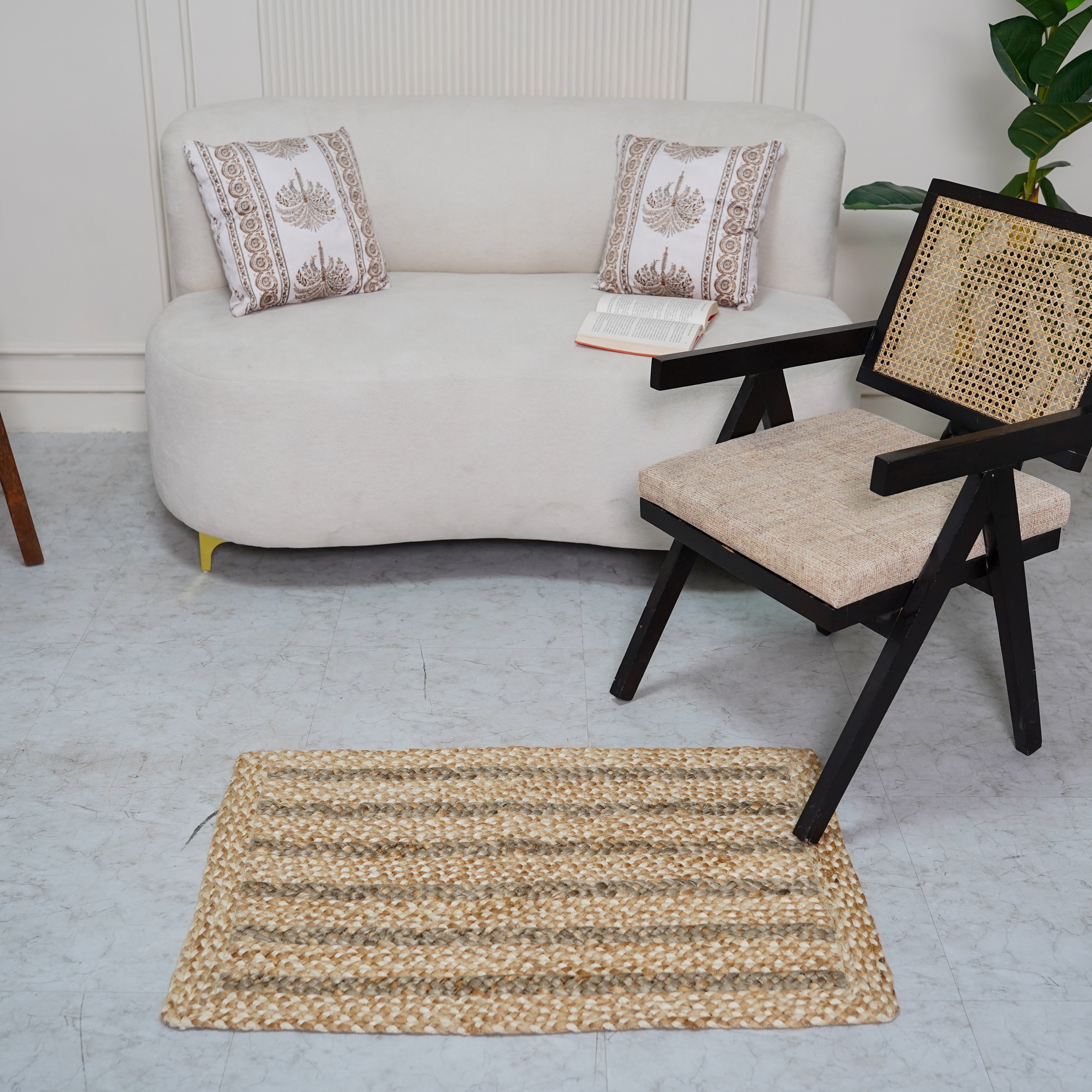 Natural Hemp Braided Rectangular Rug with Neutral Tones