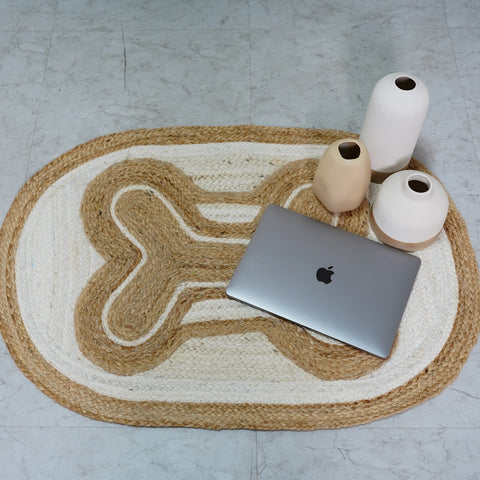 Natural Hemp Oval Rug with Intricate Bone-Inspired Design - Handwoven, Eco-Friendly Accent